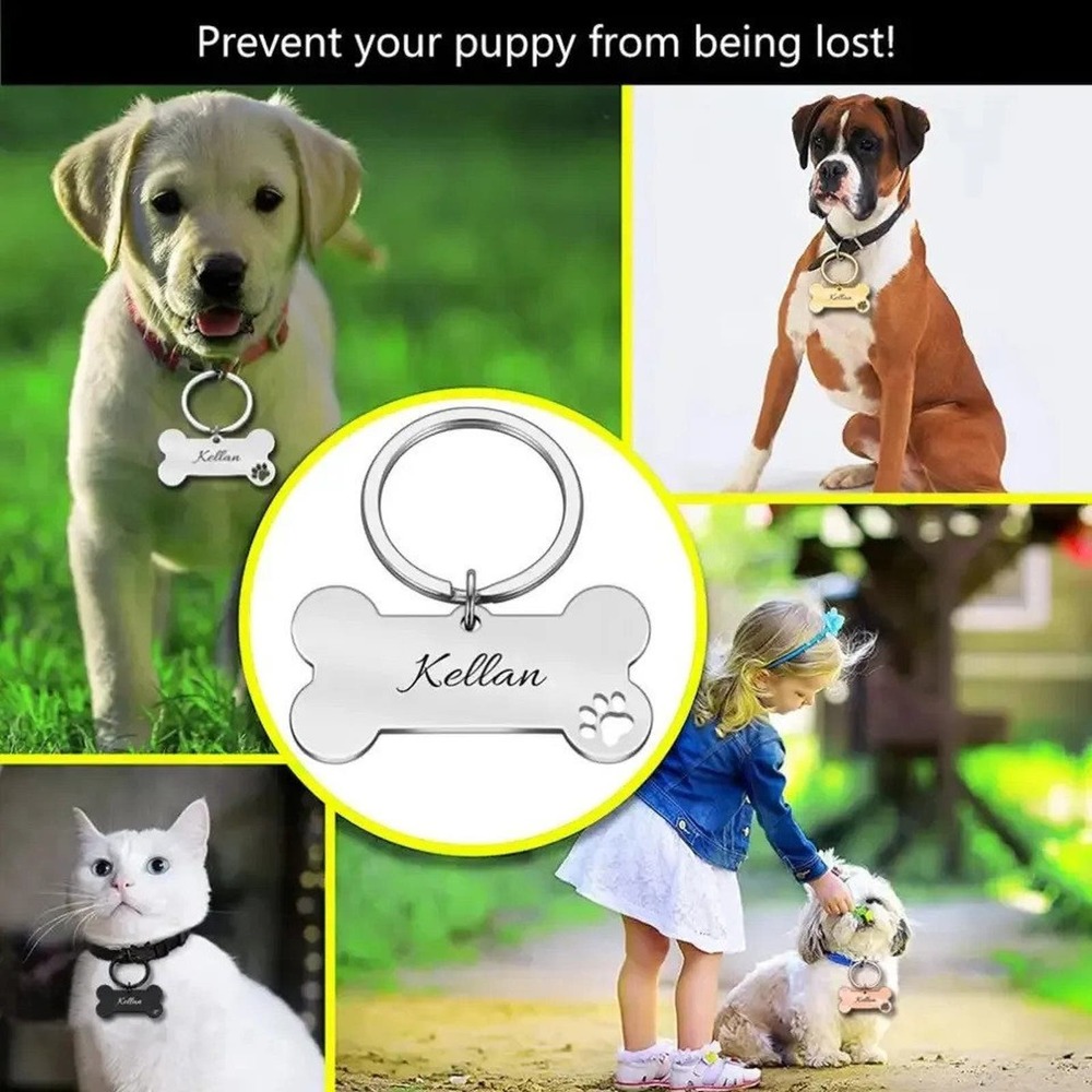 Personalized Bone Pet Tag,Engraved Pet's Name Tag and QR Code Powered By ScanKee - Picture 3 of 11